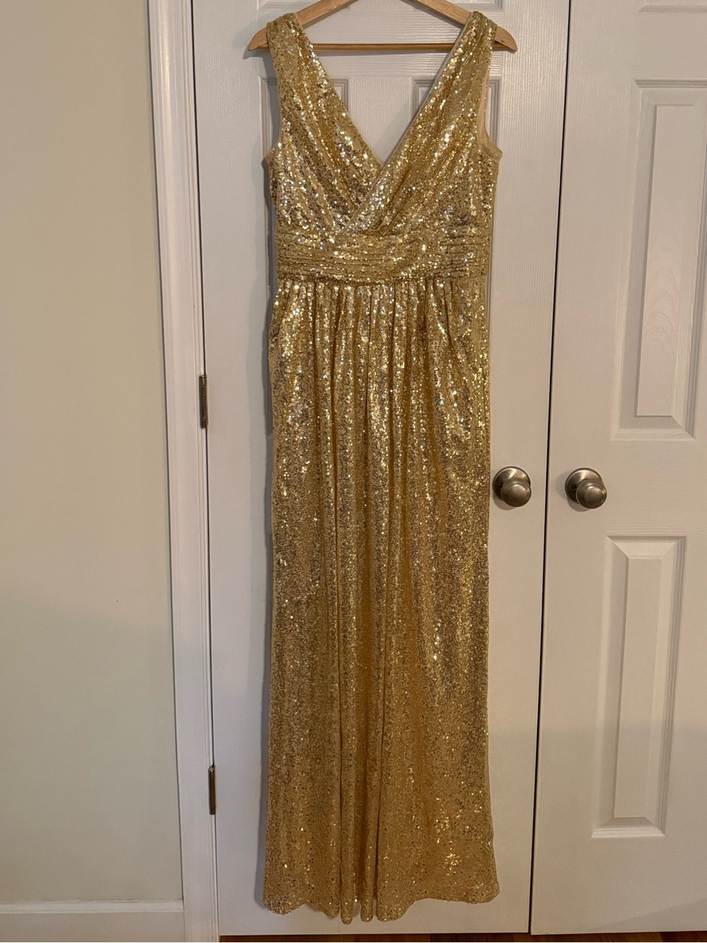 Gold Sequin V-Neck Prom Gown